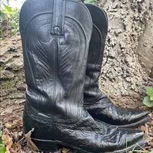 Lucchese black ostrich snip toe boots